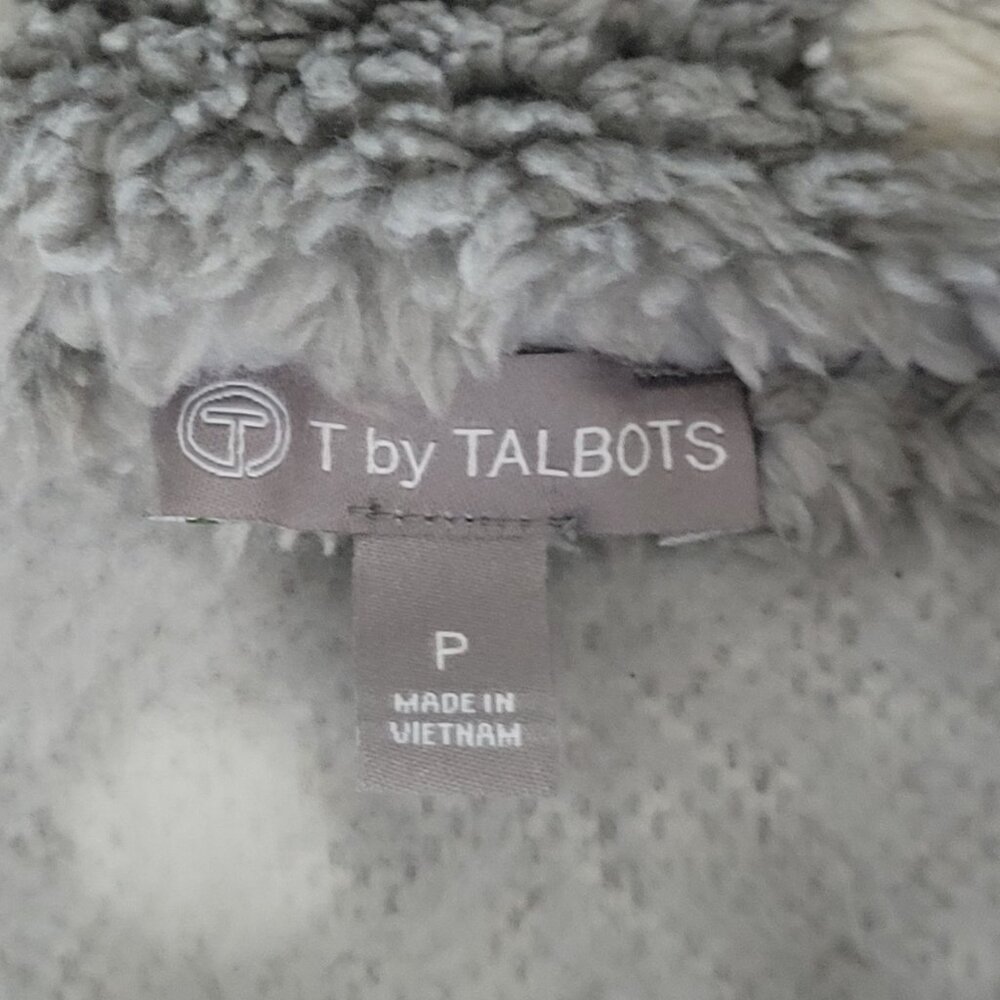 T By Talbots Polka Dot Sherpa Jacket Womens Size PS Gray & White Warm Cozy - Picture 6 of 7